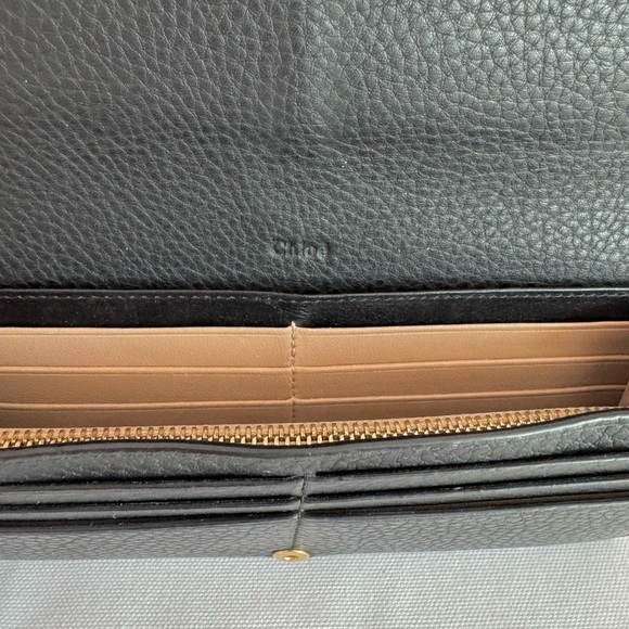 Chloé Black Leather Wallet with Gold Accent
